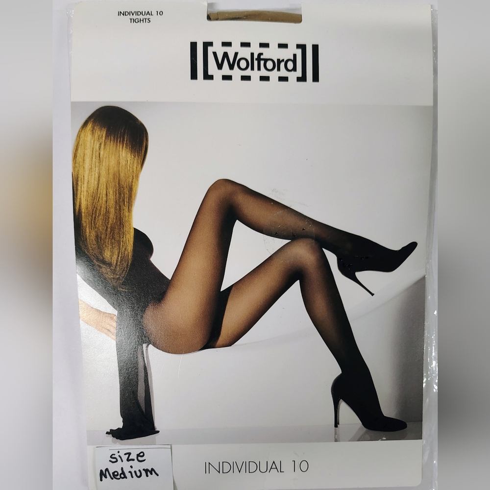 NWT WOLFORD SIZE M INDIVIDUAL 10 TIGHTS,SAND,SHEER LUXURY 18382.